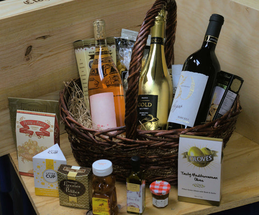 Three Bottle Gourmet Gift Basket w/Custom labels and $25 Gift Card