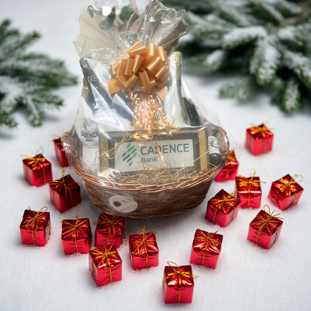 2-Bottle Wine Gift Basket with Logo Chocolate Bar